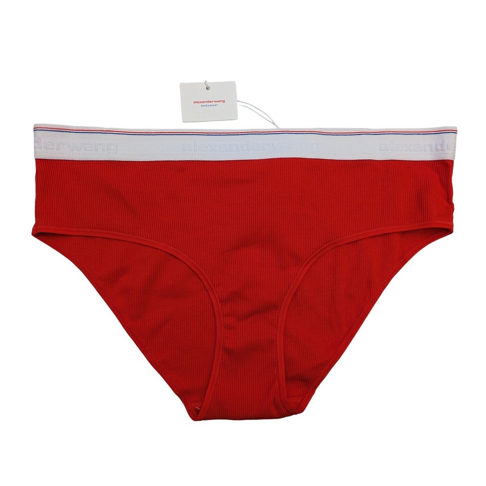 Alexander Wang Classic Logo Brief Underwear Ribbed Womens X-Large Red White NWT